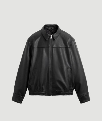 Zip-Up Leather Bomber Jacket